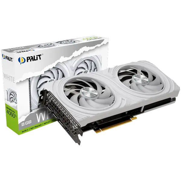 Palit RTX 4060Ti White 8GB GDDR6, 128 bits, 2310/2535 Mhz, 1x HDMI 2.1a, 3x DP 1.4a, two fan, 1x 8-pin Power connector, recommended PSU 650W, NE6406T019P1-1048L - 4710562244564_3Y