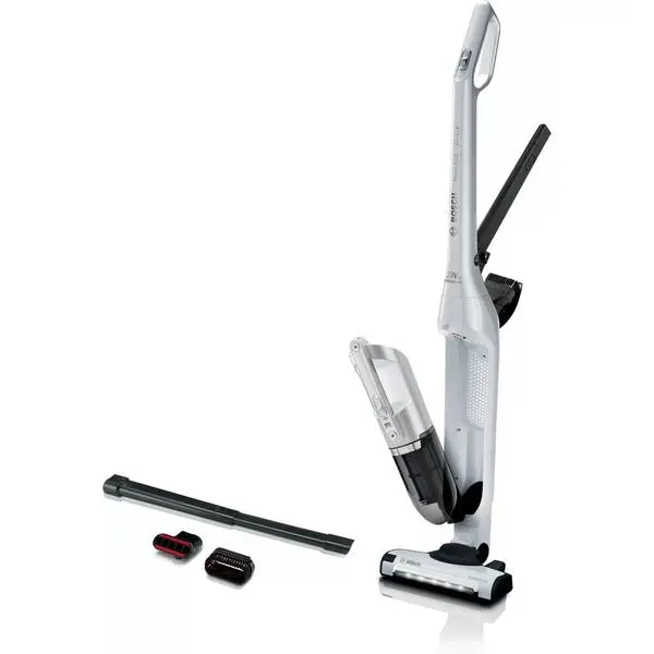 Прахосмукачка Bosch BBH3ALL28, вертикална, безжична, 0,4 л. контейнер, 2 нива на мощност, до 55 мин. време на работа, бяла
