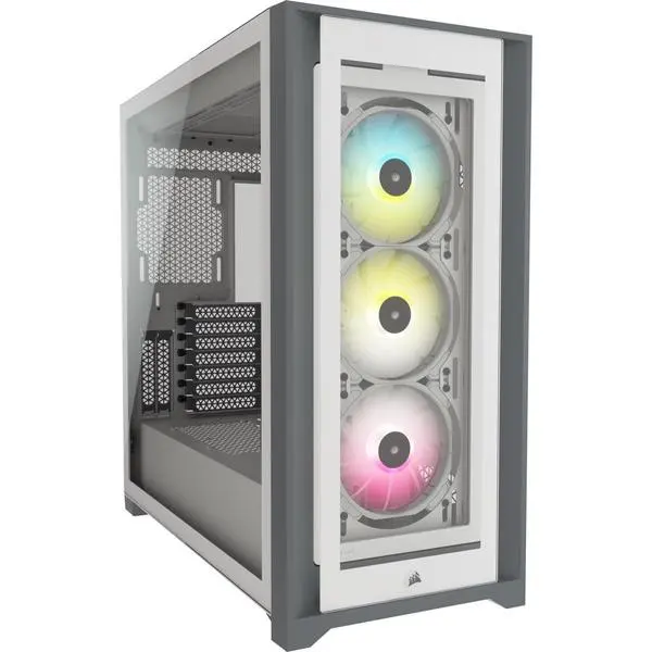 Кутия Corsair iCUE 5000X RGB Mid Tower, Tempered Glass, Бяла - CRS-CASE-9011213-WW
