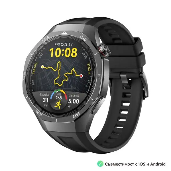 Huawei Watch GT5 Pro Vili-B29F, 1.43", Amoled, 466x466, PPI 326, BT5.2, BLE/BR/EDR, 524mAh, 40-meter free diving, HUAWEI TruSense System, ECG analysis, Battery life up to 14 days, Compatible with iOS and Android devices, Black Fluoroelastomer - 69421