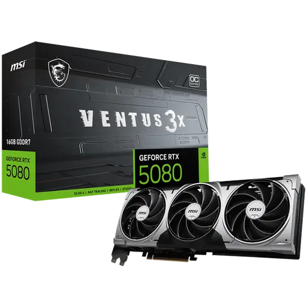 MSI Video Card Nvidia GeForce RTX 5080 16G VENTUS 3X OC, 16GB GDDR7, 256bit, Effective Memory Clock: 30000MHz, Boost: 2640 MHz, 10752 CUDA Cores, PCIe 5.0 - RTX_5080_16G_VENTUS_3X_OC
