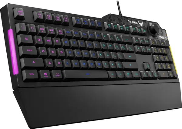 ASUS TUF Gaming K1 RA04 UK, RGB keyboard with dedicated volume knob, spill-resistance, side light bar and Armoury Crate, 90MP01X0-BKEA00