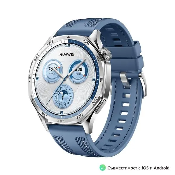 Huawei Watch GT5  Vili-B19W, 1.43", Amoled 466x466 PPI 326, BT5.2 BLE/BR/EDR, 5ATM, 524mAh, Screenshot sharing, support message input, message notifications, Battery life up to 14 days, Compatible with iOS and Android devices, Blue Woven - 6942103132