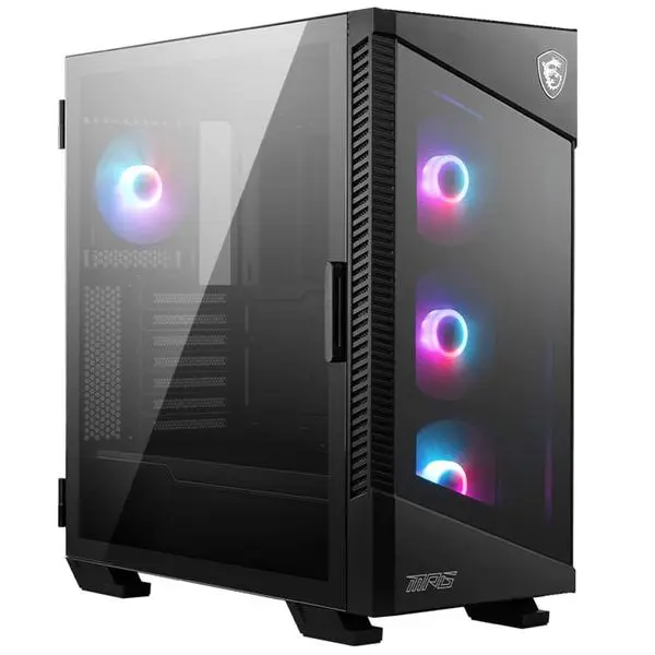Кутия MSI MPG VELOX 100R, ATX/Micro ATX/Mini-ITX, 1x USB 3.2 Gen 2x2 Type-C, 2x USB 3.2 Gen 1 Type-A, 4x ARGB 120mm вентилатора, с прозорец, черна, без захранване