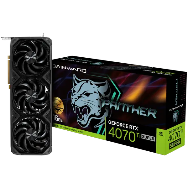 Gainward GeForce RTX 4070Ti SUPER Panther OC, 16GB 256 bit, 1x HDMI 2.1, 3x DP 1.4a, 3 Fan, 1x 16-pin power connector, recommended PSU 750W, NED47TSS19T2-1043Z - 4710562244434_3Y