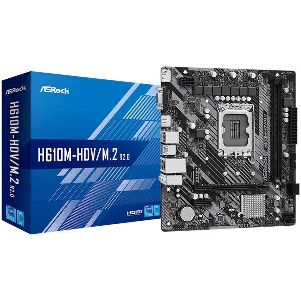 ASROCK Desktop H610M-HDV/M.2 (S1700, 2x DDR4, 1x PCIe 4.0 x16, 1x PCIe 3.0 x1 - H610M-HDV/M.2 R2.0