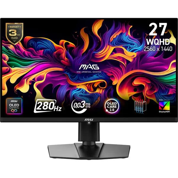 MSI MAG 271QP QD-OLED X28 Gaming Monitor, 26.5", 0.03ms, 280Hz, 2560x1440, G-SYNC, AMD FreeSync Premium Pro - 9S6-3CF19T-001
