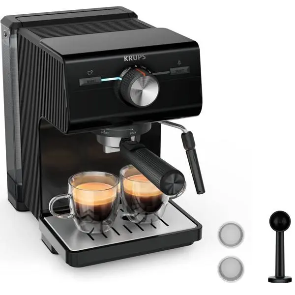 Кафемашина еспресо Krups XP381810, 1400W, 15 bar, 2 l. обем на резервоара за вода, черна