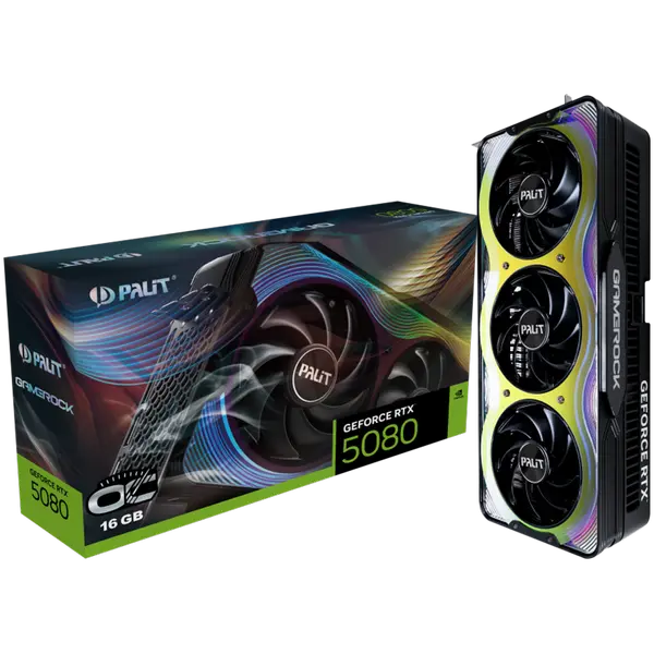 PALIT GeForce RTX 5080 GameRock OC 16GB GDDR7 256 bit, 1x HDMI 2.1b, 3x DP 2.1b, 3 Fan, 3x 8-pin pwr connector, 850W, 331.9 x 150 x 70.4 mm, NE75080T19T2-GB2030G - 4710562244885_3Y