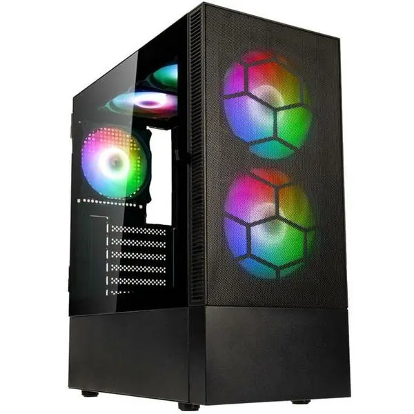 Кутия Kolink Observatory MX Mesh ARGB, ATX/Micro-ATX/Mini-ITX, 2x USB 3.0, с прозорец, 5x ARGB вентилатора, черна, без захранване