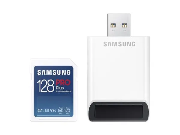 Samsung 128GB SD PRO Plus + Reader, Class10, Read 160MB/s - Write 120MB/s - MB-SD128KB/WW