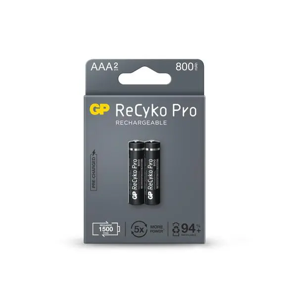 Акумулаторна Батерия GP R03 AAA 800mAh, NiMH, 85AAAHCB-EB2 RECYKO+ PRO, До 1500 цикъла, 2 бр. в опаковка - GP-BR-85AAAHCB-EB2