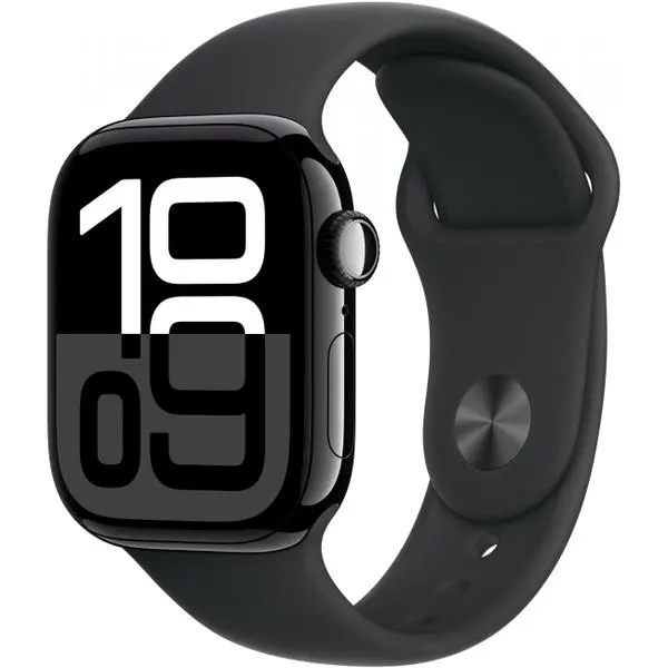 APPLE Watch Series 10 GPS + Cellular 42mm Jet Black Aluminium Case with Black Sport Band - S / M -  (К)  - MWX63QF/A (8 дни доставкa)