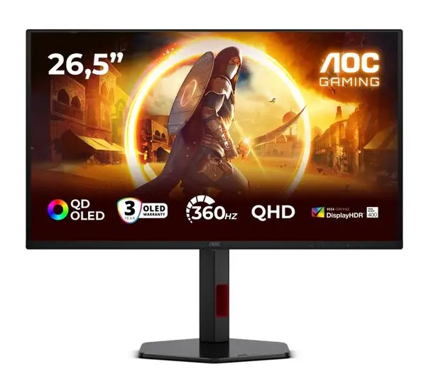 AOC  26.5" QD-OLED, 2560x1440@360Hz, 0.03ms GtG, 1000cd m/2, 1.5M:1, Adaptive Sync, FlickerFree, Low Blue Light - Q27G4SDR