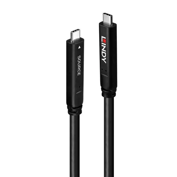 LINDY USB 3.2 10Gbps & DisplayPort 1.4 Type-C хибриден кабел, М/М, черен, 15.0 м - LNY-43399