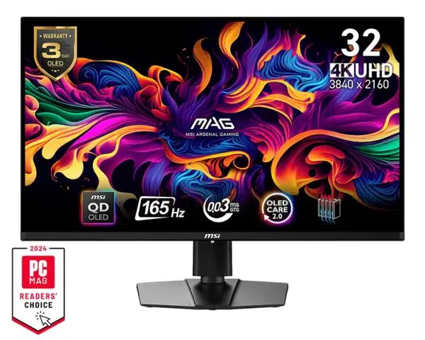MSI MAG 321UP QD-OLED, 32", 0.03ms,165Hz, 3840x2160 (UHD), 16:9, Flat, Oled Care 2.0, FreeSync Premium Pro - 9S6-3DD39T-012