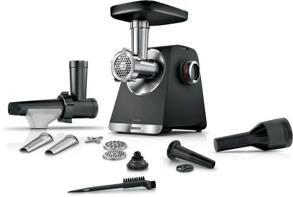 Bosch MFWS650B, SER6, Meat mincer - MultiPower 2100 W, Planetary gearbox, 3,5 kg/min, kebbe attachment, sausage attachment, fruit press attachment, reverse function, Black - MFWS650B