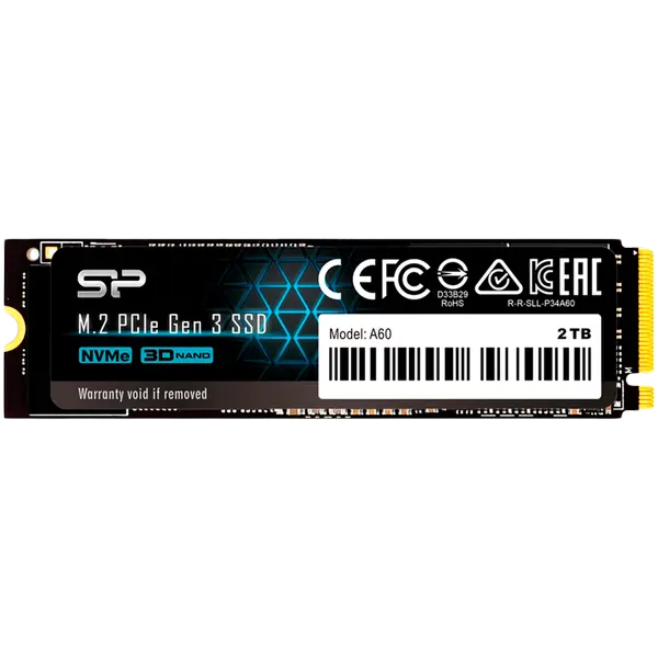Silicon Power Ace - A60 2TB SSD PCIe Gen 3x4 PCIe Gen3 x 4 & NVMe 1.3, SLC Cache, HMB - Max 2200/1600 MB/s - (1005) - SP002TBP34A60M28