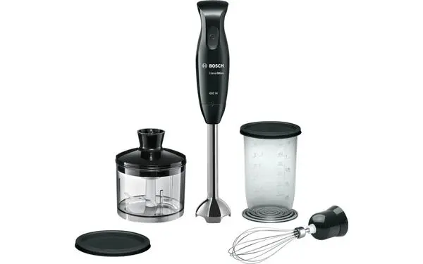 Bosch MSM2650B, Blender, CleverMixx, 600 W, QuattroBlade, Chopper and blender included, Stainless steel whisk, mixing/measuring cup with lid, Black, anthracite - MSM2650B