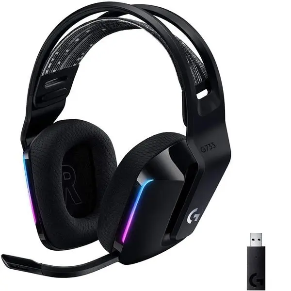 Logitech G733 Wireless Headset, Lightsync RGB, Lightspeed Wireless, PRO-G 40 mm Drivers, DTS Headphone:X 2.0 Surround, Blue Voice Microphone, 278 g, Black 981-000864