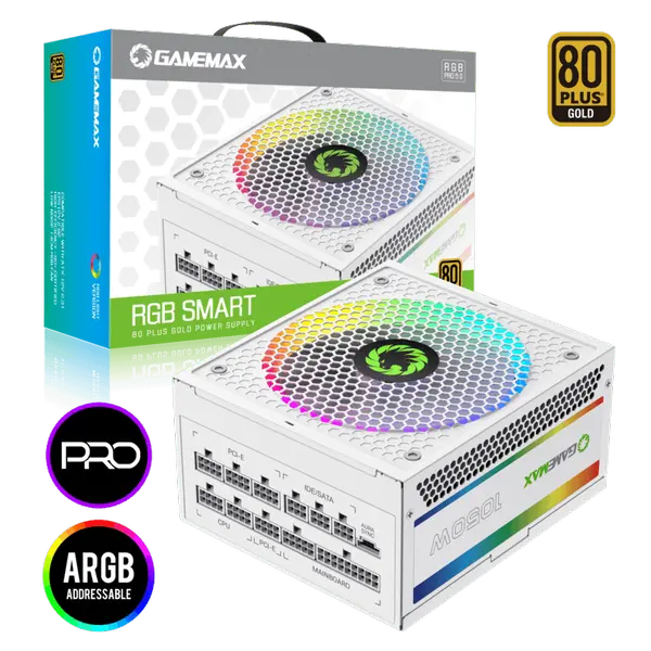 GameMax RGB-1050 PRO(5.0), 80+ Gold Certified, 12V SYNC Rectification design for