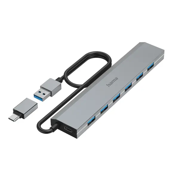 HAMA 7-портов хъб, USB 3.2 Gen 1, 5 Gbit/s, USB-C адаптер със захранване - HAMA-200137