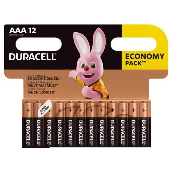 Батерии алкални Duracell LR03/MN2400(DRAAALR03), ААA, 1.5 V, 12 бр. в опаковка