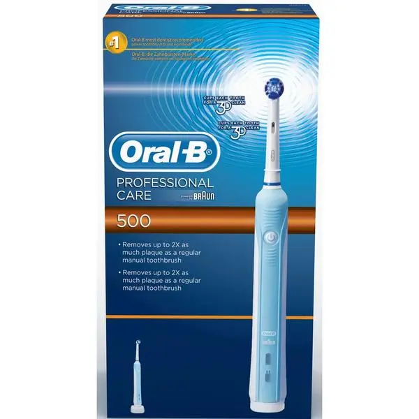 Ел. четка за зъби Oral-B Pro 500 (D16.513), 8800 осцилации в минута, 2-минутен таймер, 3D почистване, до 5 дни време на работа с едно зареждане, синьо/бяла