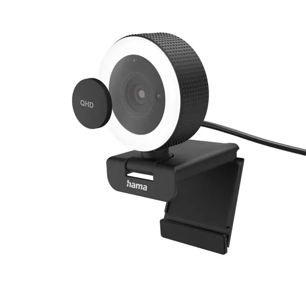 Уеб камера HAMA C-800 Pro, QHD и дистанционно, Стерео микрофон, Пръстеновидна светлина, Черен - HAMA-139993