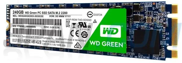 WD Green 240GB M.2 2280(80 X 22mm) SATA III TLC, read-write: up to 545MBs, 470MBs WDS240G2G0B