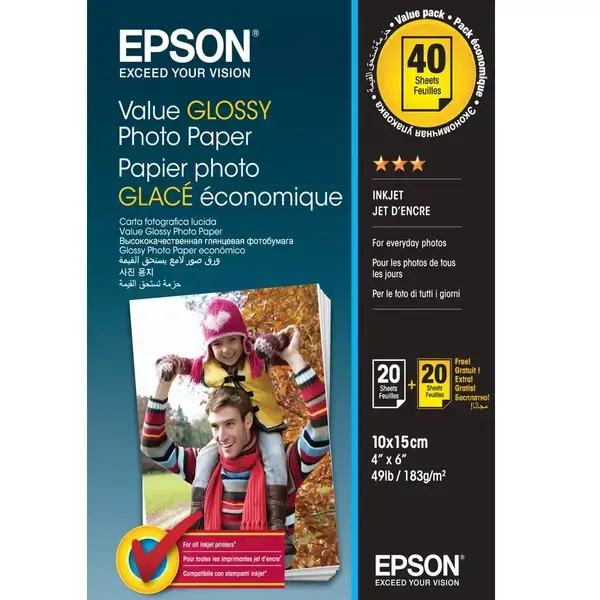 Фотохартия Epson C13S400044, 10x15cm, гланцирана, 40 листа