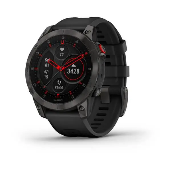 Garmin epix (Gen 2) - epix Sapphire - Black Titanium със силиконова каишка е премиум смарт часовник, който предлага множество функции и възможности за проследяв...