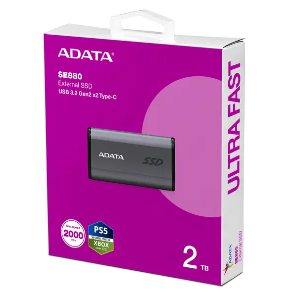 ADATA SSD 2TB EXT USB3.2 USB-C GRAY - AELI-SE880-2TCGY