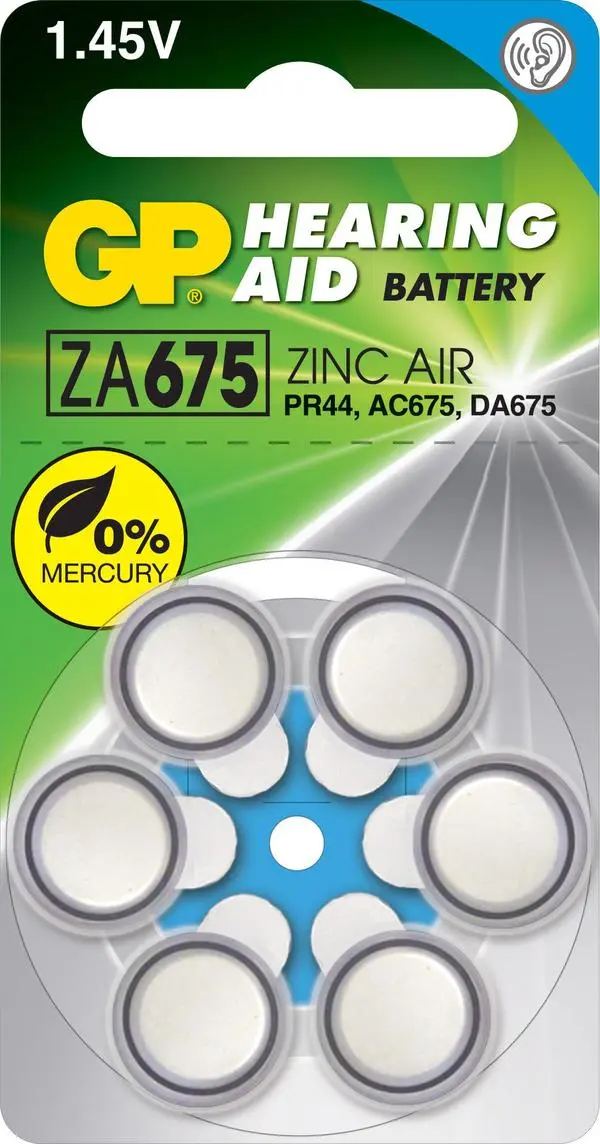 Батерия цинково въздушна GP ZA675 6 бр. бутонни за слухов апарат в блистер - GP-BZ-ZA675