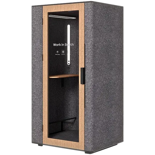 Acoustic booth WorkBooth One with Media hub integration spot, blind back wall, light grey felt - L10-B-L-W00-00