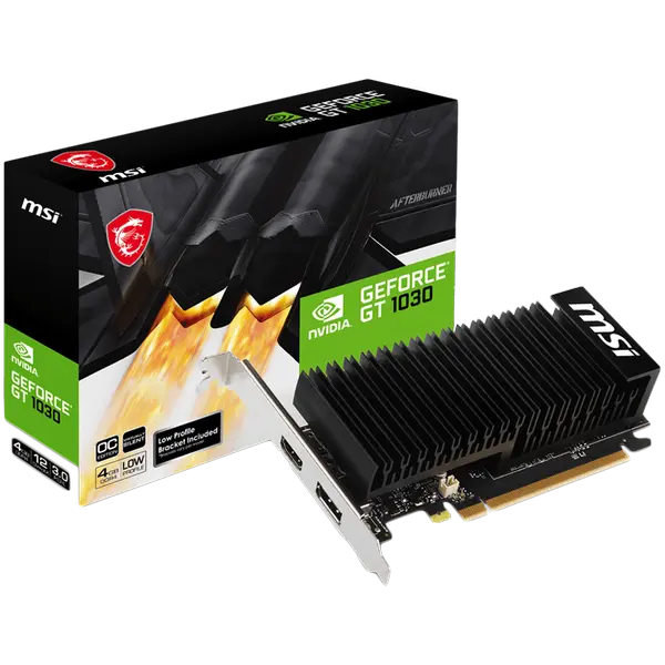 MSI Video Card Nvidia GeForce GT 1030 4GHD4 LP OC, 4GB DDR4, 64-bit, 2100MHz Memory Speed, 1430MHz Boost, 384 CUDA Cores, 1x DisplayPort 1.4a, HDMI 2.1 - GT_1030_4GHD4_LP_OC