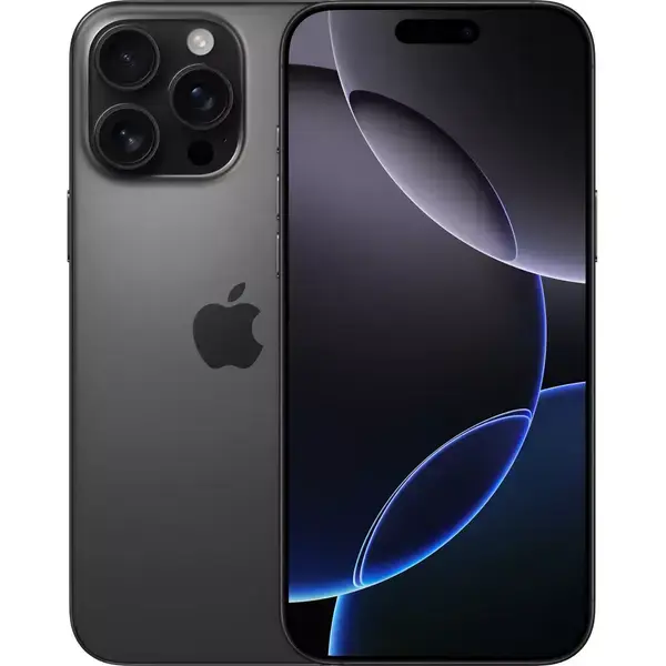 Смартфон Apple iPhone 16 Pro (Black Titanium), поддържа 2 SIM карти, 6.3" (16.00cm) Super Retina XDR OLED Dolby Vision 120Hz дисплей, шестядрен Apple A18 Pro 4.04GHz, 8GB RAM, 256GB Flash памет, 48 + 12 + 48 & 12 Mpix камери, iOS, 199g, MYNH3ZD/A