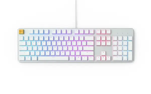 Геймърскa механична клавиатура Glorious White Ice GMMK RGB Full Size, Gateron Brown US Layout - GL-KEY-GATA-1338