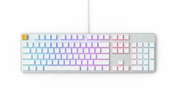 Геймърска механична клавиатура Glorious White Ice GMMK RGB Full Size, Gateron Brown US Layout - GL-KEY-GATA-1338