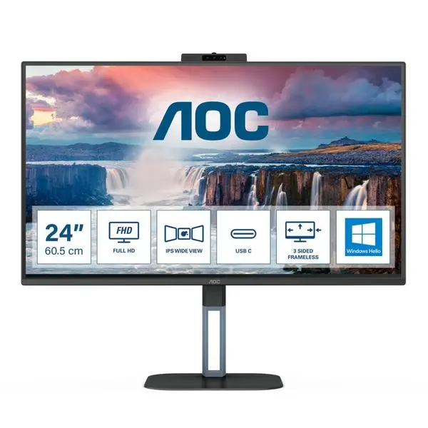 Монитор AOC 24V5CW/BK, 23.8" (60.45 cm) IPS панел, 75Hz, Full HD, 4ms, 20 000 000:1, 300 cd/m2, DisplayPort, HDMI, USB Hub