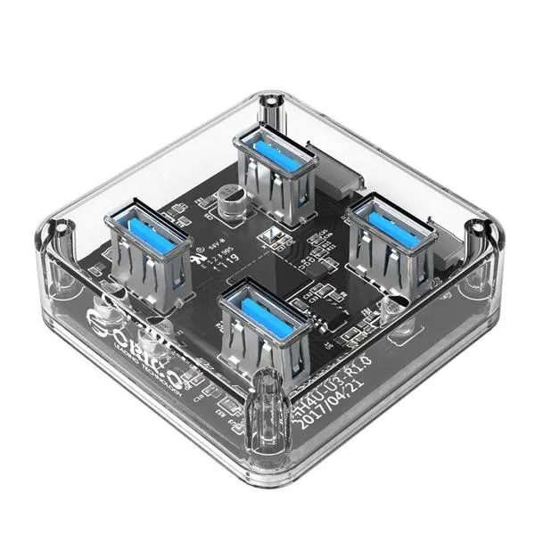 Orico Хъб USB3.0 HUB 4 port transparent, 1m cable - MH4U-U3-10-CR