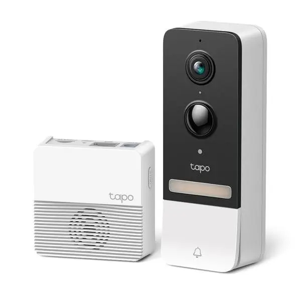 Смарт видео звънец TP-Link Tapo D230S1, аларма против кражба, IP64 устойчивост, управление с гласов асистент Google и Alexa, бял