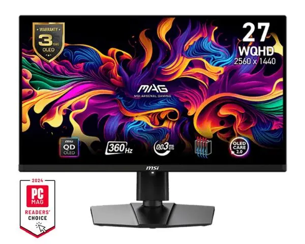 MSI MAG 271QPX QD-OLED, 26.5", 360Hz, 0.03ms, WQHD 2560x1440, Oled Care 2.0, Fanless Design with Graphene - 9S6-3CD89T-001