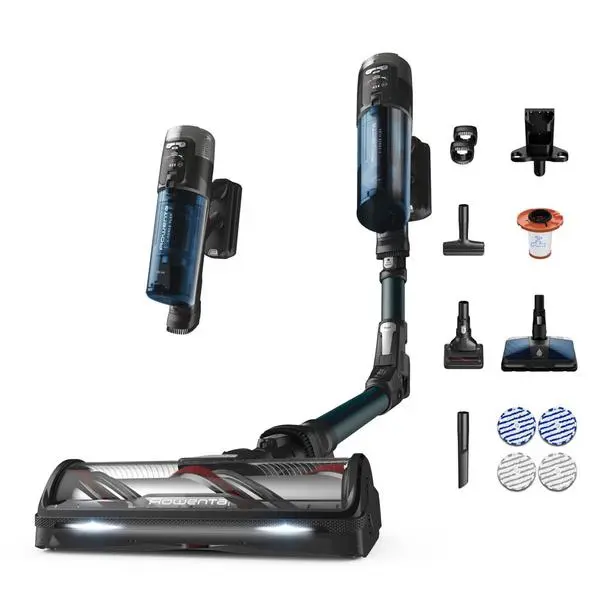Прахосмукачка Rowenta X-Force 13.60 Animal Aqua RH9AD1WO, вертикална, безжична, 380W, 650 ml капацитет на контейнера, до 60 минути време на работа, технология Cyclone, синя
