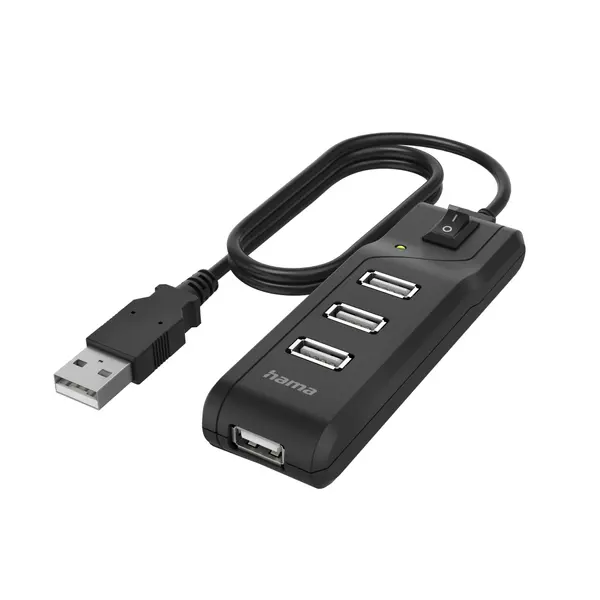 USB хъб HAMA, С бутон вкл./изкл., USB 2.0, 1:4, 480 Mbit/s, черен - HAMA-200118