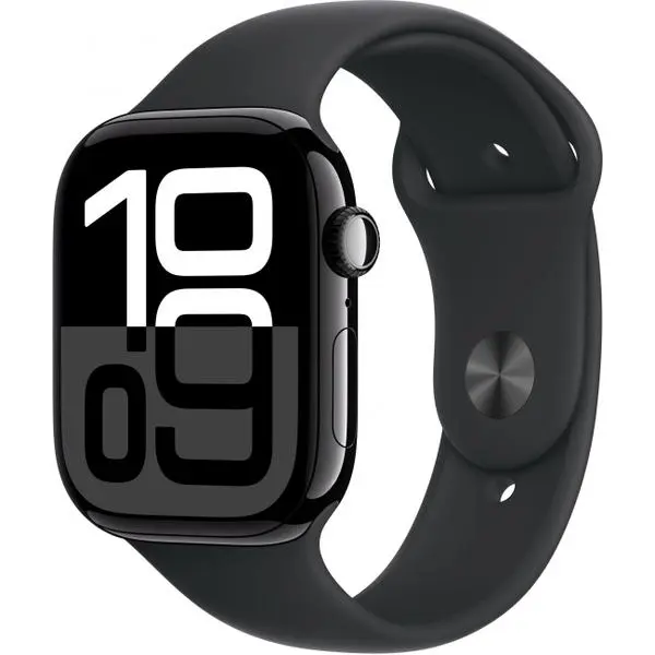 APPLE Watch Series 10 GPS + Cellular 46mm Jet Black Aluminium Case with Black Sport Band - S / M -  (К)  - MWY33QF/A (8 дни доставкa)