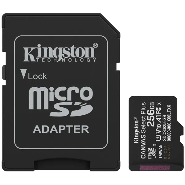 Kingston 256GB microSDXC Canvas Select Plus Gen3 150MB/s A1 Card + Adapter - SDCS3/256GB