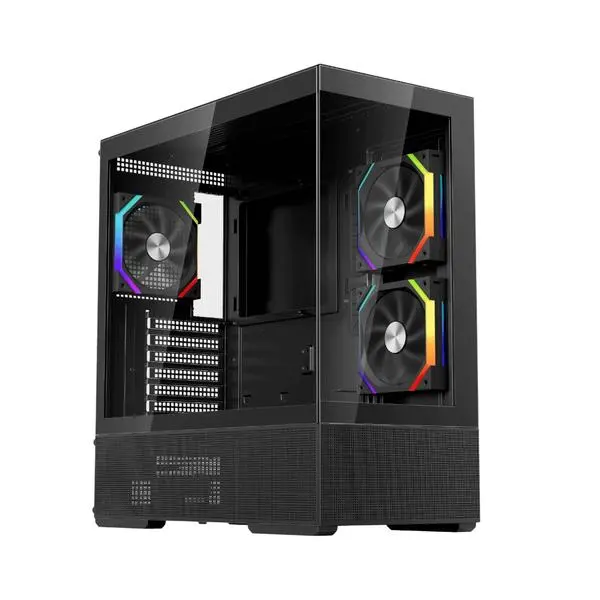 1stPlayer Кутия Case ATX - Crystal Vision CV7 Black - 5 x 120 mm included - CV7-BK-2FAR-2FH7R-1FH7
