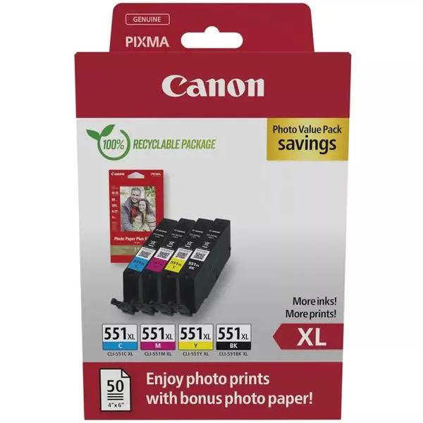 Canon CLI-551XL C/M/Y/BK Photo Value Pack - 6443B008AA