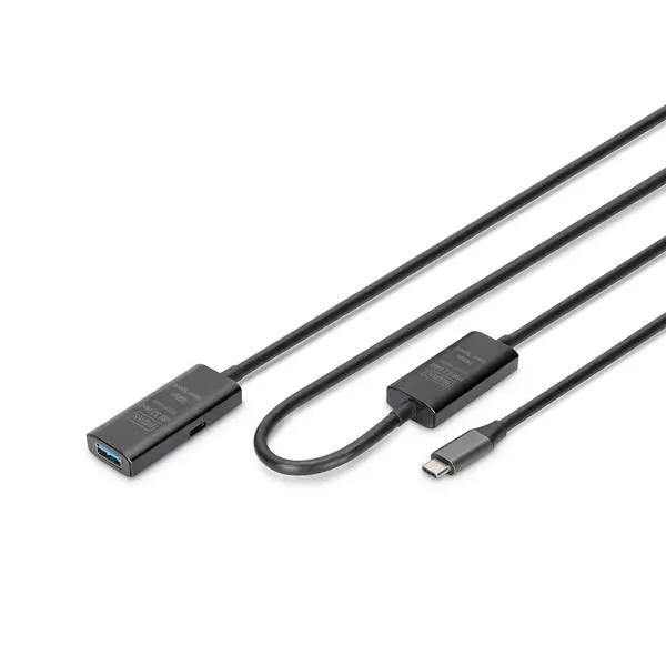 DIGITUS USB 3.2 активен удължителен кабел, USB A -Type-C, M/F, черен, 10.0 м - DA-73111